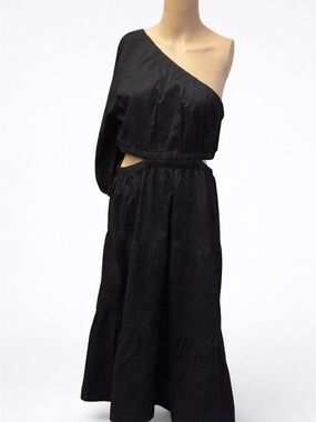 One-Shoulder Black Maxi Dress with Cutout Waist
